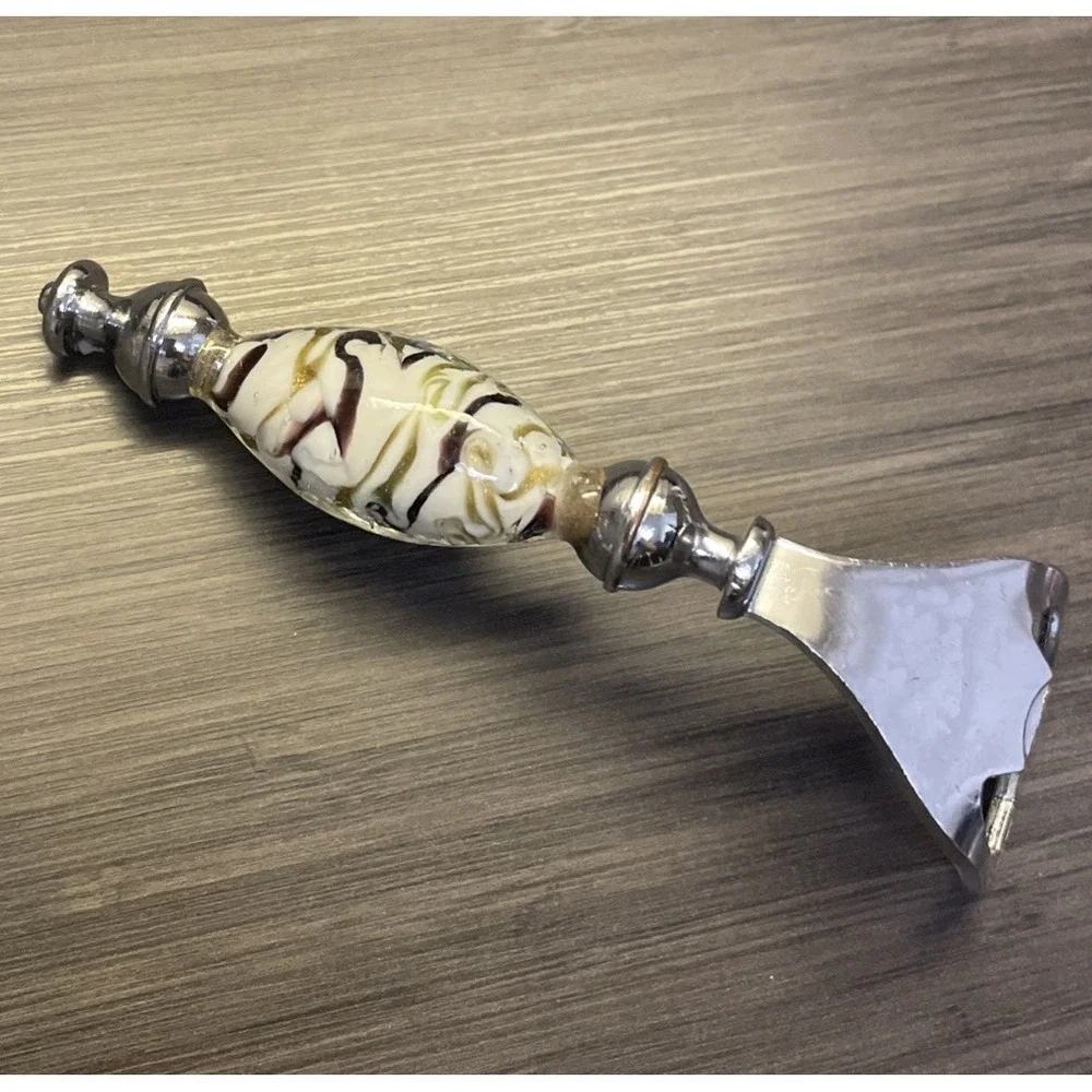 Bottle Opener With White Glass Handle‎ Purple And Gold Swirls